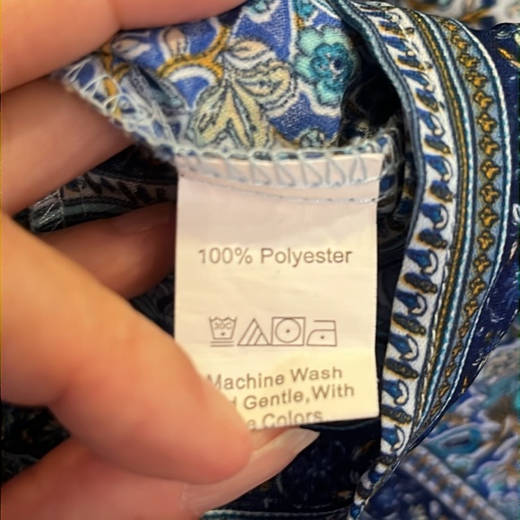 Elings Floral Tunic Top Tassel Ties Blue Print Boho Comfortable Size Large - Picture 11 of 11